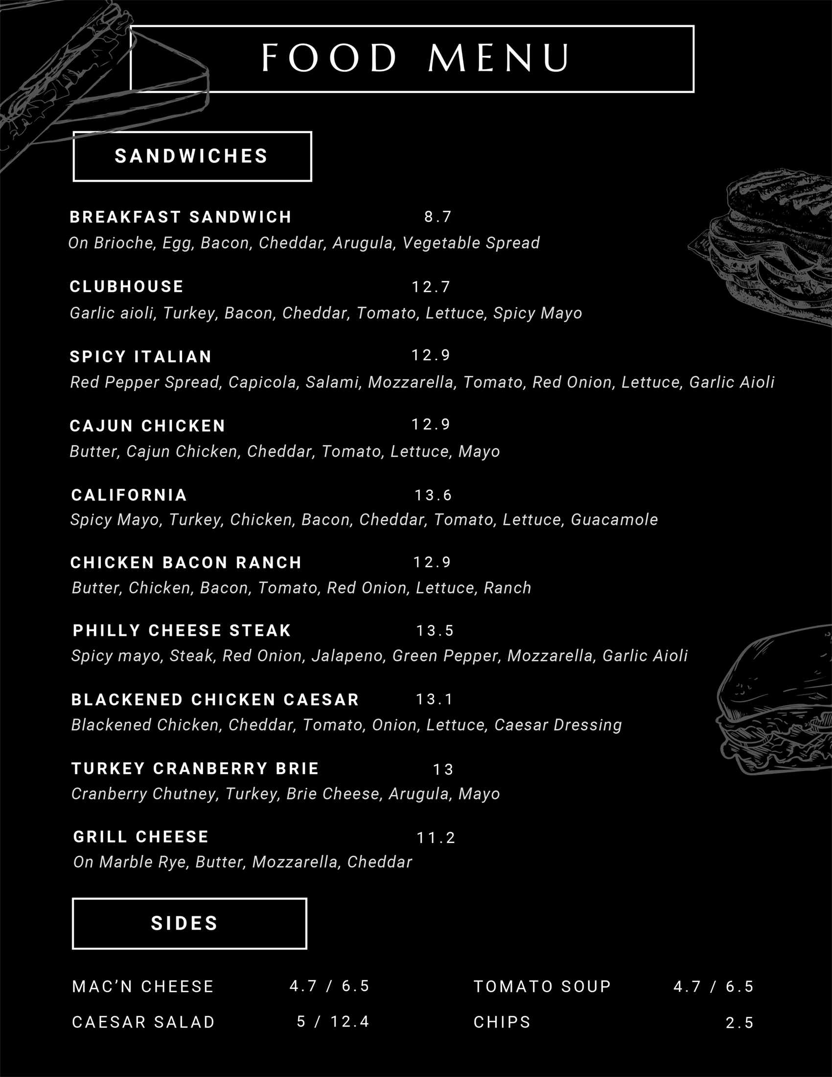 food menu