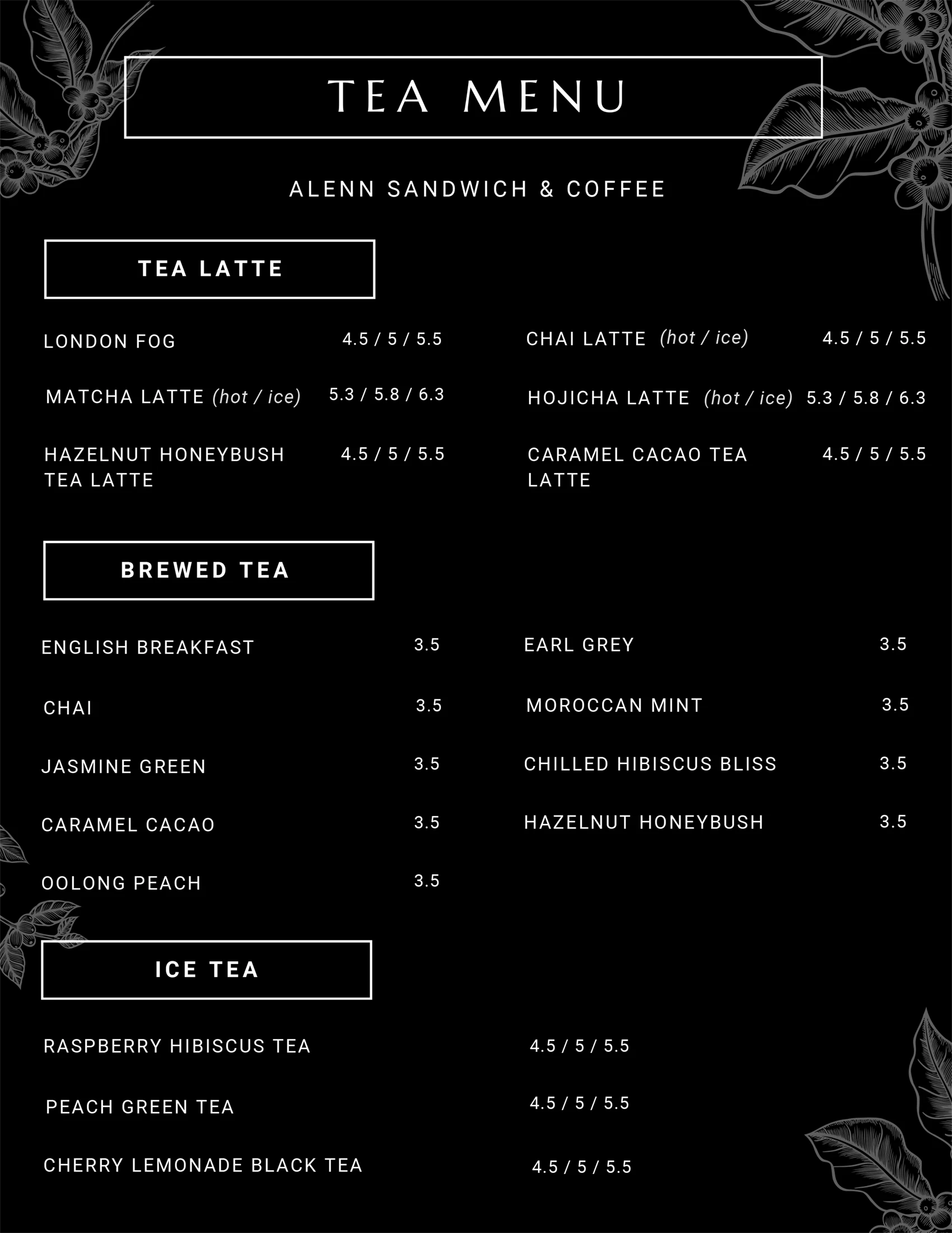 tea menu